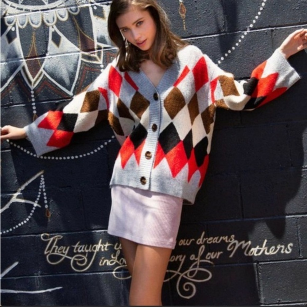 CLUELESS Argyle Button Down Cardi